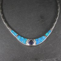 Estate Sterling Opal Inlay Amethyst Necklace