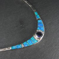 Estate Sterling Opal Inlay Amethyst Necklace