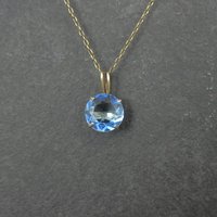 14K Blue Tourmaline Solitaire Pendant Necklace 2003 Vintage
