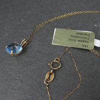 14K Blue Tourmaline Solitaire Pendant Necklace 2003 Vintage