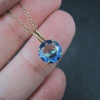 14K Blue Tourmaline Solitaire Pendant Necklace 2003 Vintage