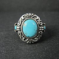 Estate Sterling Turquoise Ring Ornate Size 8 NK