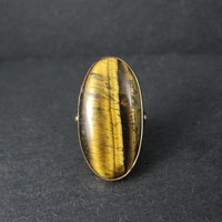 Large Oval Tigers Eye Ring Size 8 Sterling Silver