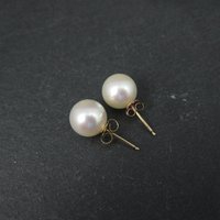 14K 8mm Cultured Akoya Pearl Stud Earrings New Old Stock
