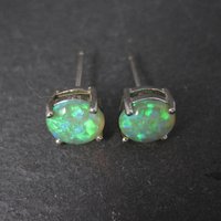 Estate Sterling Silver 8mm Green Opal Stud Earrings