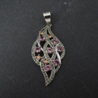 Estate Sterling Champagne Orange and Pink Cz Pendant