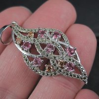Estate Sterling Champagne Orange and Pink Cz Pendant