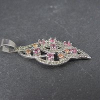 Estate Sterling Champagne Orange and Pink Cz Pendant