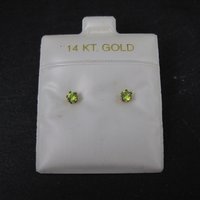 Vintage 3mm Yellow Green Cz Stud Earrings 14K Gold Filled New Old Stock