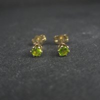 Vintage 3mm Yellow Green Cz Stud Earrings 14K Gold Filled New Old Stock