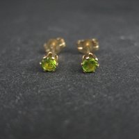 Vintage 3mm Yellow Green Cz Stud Earrings 14K Gold Filled New Old Stock