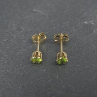 Vintage 3mm Yellow Green Cz Stud Earrings 14K Gold Filled New Old Stock