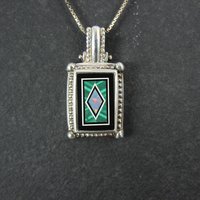 Sterling Silver Opal Malachite Inlay Pendant Necklace