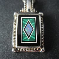 Sterling Silver Opal Malachite Inlay Pendant Necklace