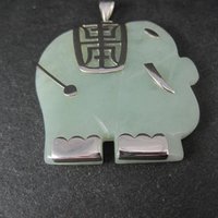 Huge Sterling Silver Jade Elephant Pendant