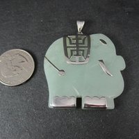 Huge Sterling Silver Jade Elephant Pendant