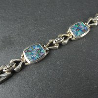 Sterling Silver Mosaic Opal Inlay Bracelet 7.25 Inches
