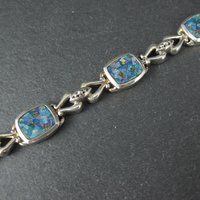 Sterling Silver Mosaic Opal Inlay Bracelet 7.25 Inches