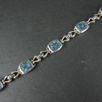 Sterling Silver Mosaic Opal Inlay Bracelet 7.25 Inches