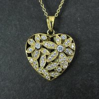 Estate Vermeil Sterling Flower Heart Pendant Necklace