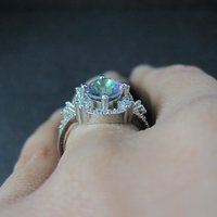 Estate Sterling Silver Mystic Topaz Cz Ring Size 7