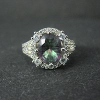 Estate Sterling Silver Mystic Topaz Cz Ring Size 7