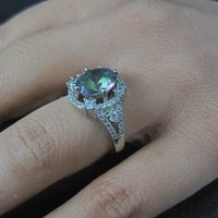 Estate Sterling Silver Mystic Topaz Cz Ring Size 7