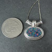 Sterling Mosaic Opal Inlay Pendant Necklace