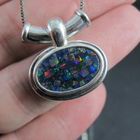 Sterling Mosaic Opal Inlay Pendant Necklace