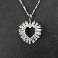Sterling Silver Baguette Cz Heart Pendant Necklace Ross Simons