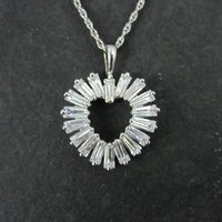 Sterling Silver Baguette Cz Heart Pendant Necklace Ross Simons