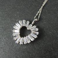 Sterling Silver Baguette Cz Heart Pendant Necklace Ross Simons