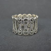 Wide Sterling Silver Marcasite Band Ring Size 7.5