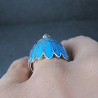 Sterling Silver Turquoise Indian Chief Turquoise Headdress Ring Size 7.5