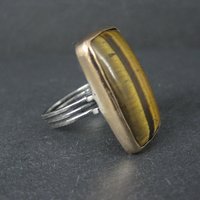Large Vintage Sterling Tigers Eye Ring Size 7.5