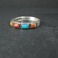 Southwestern Style Gemstone Band Ring Sterling Silver Size 9