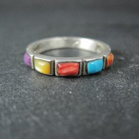 Southwestern Style Gemstone Band Ring Sterling Silver Size 9