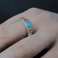 Southwestern Style Gemstone Band Ring Sterling Silver Size 9
