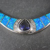 Estate Sterling Opal Inlay Amethyst Necklace