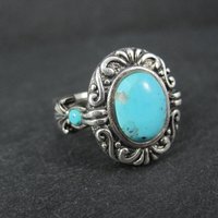 Estate Sterling Turquoise Ring Ornate Size 8 NK