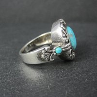 Estate Sterling Turquoise Ring Ornate Size 8 NK