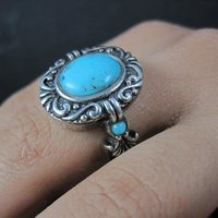 Estate Sterling Turquoise Ring Ornate Size 8 NK