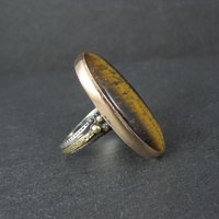 Large Oval Tigers Eye Ring Size 8 Sterling Silver