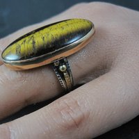 Large Oval Tigers Eye Ring Size 8 Sterling Silver