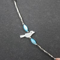 Estate Southwestern Sterling Bird Fetish Liquid Silver Necklace 30 Inches