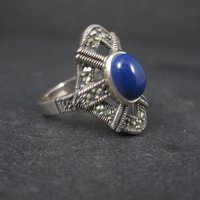 Sterling Silver Lapis Lazuli Marcasite Ring Size 8