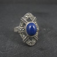 Sterling Silver Lapis Lazuli Marcasite Ring Size 8