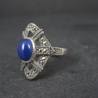 Sterling Silver Lapis Lazuli Marcasite Ring Size 8