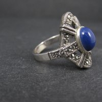 Sterling Silver Lapis Lazuli Marcasite Ring Size 8