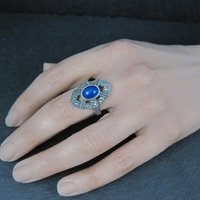 Sterling Silver Lapis Lazuli Marcasite Ring Size 8